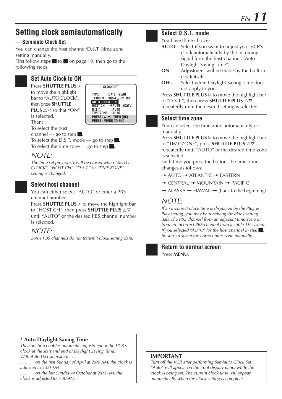 Setting clock semiautomatically | JVC SR-V10U User Manual | Page 11 / 64