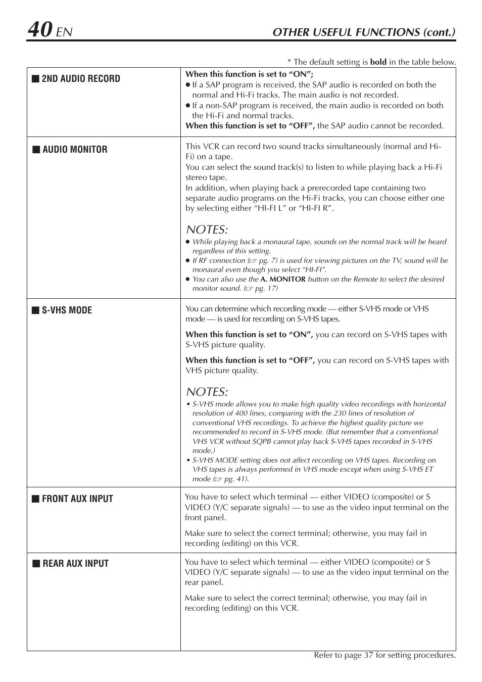 Other useful functions (cont.) | JVC SR-V10U User Manual | Page 40 / 64