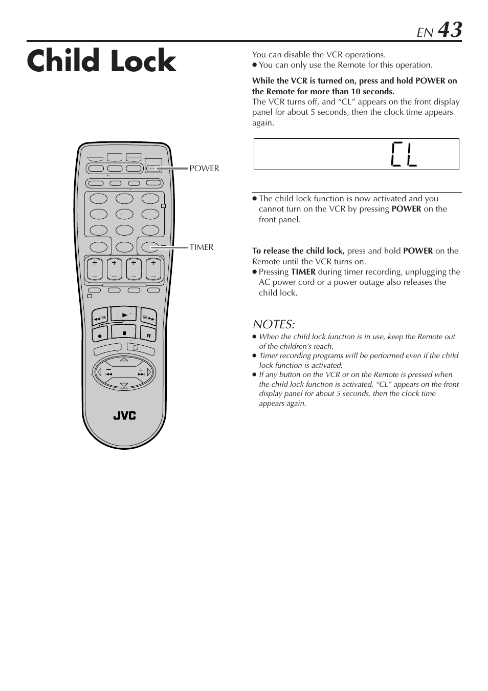 Child lock | JVC SR-V10U User Manual | Page 43 / 64