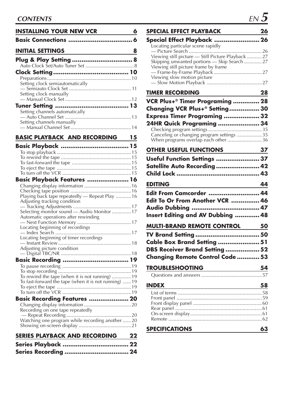 JVC SR-V10U User Manual | Page 5 / 64