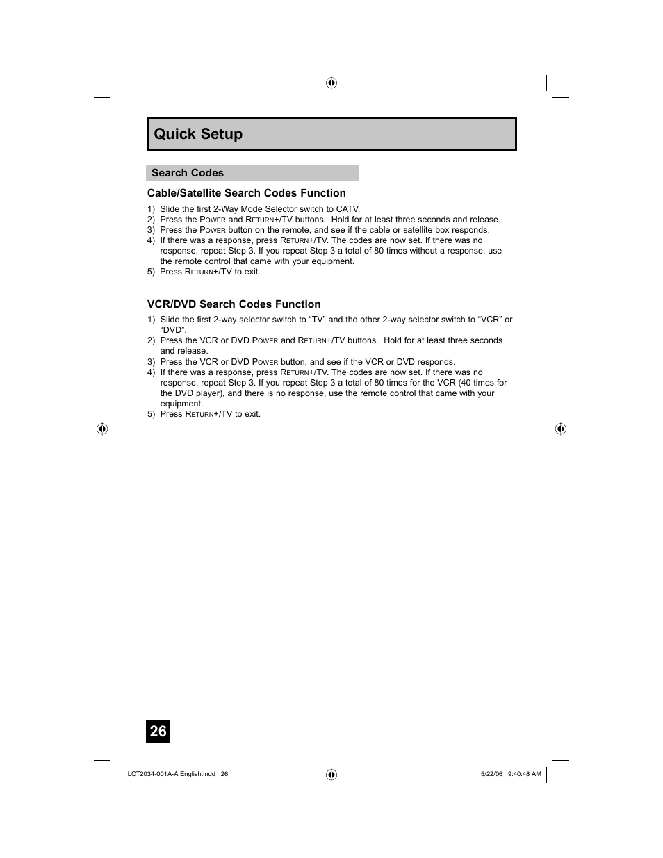 26 quick setup | JVC AV 30W777 User Manual | Page 26 / 72