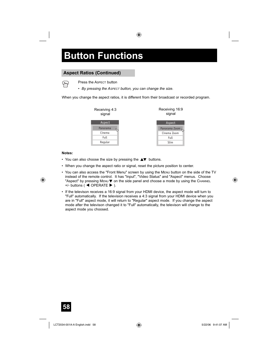 Button functions | JVC AV 30W777 User Manual | Page 58 / 72
