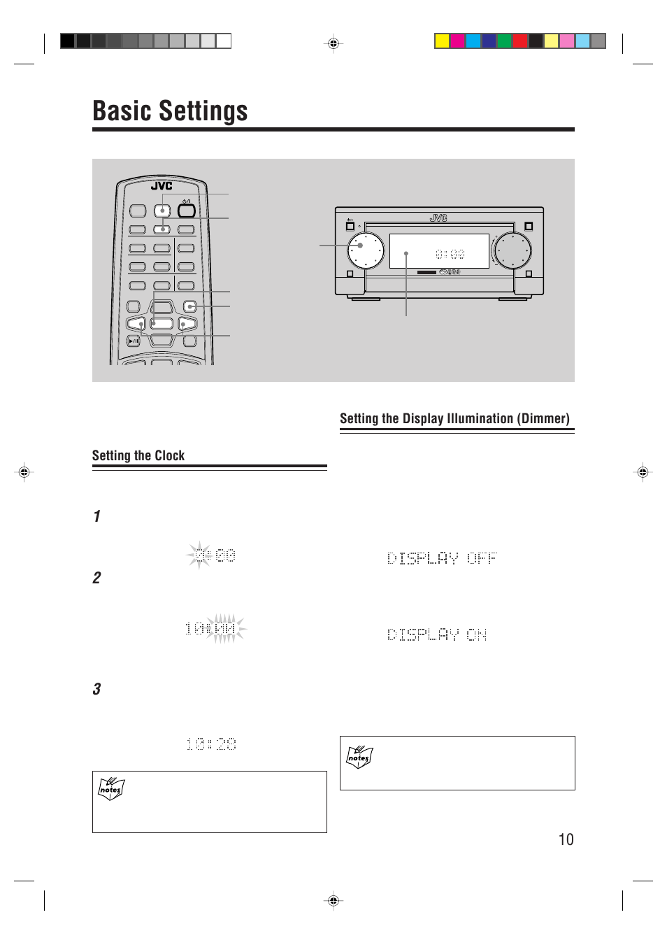 Basic settings, Setting the clock, Setting the display illumination (dimmer) | JVC XT-UXG66R User Manual | Page 13 / 40