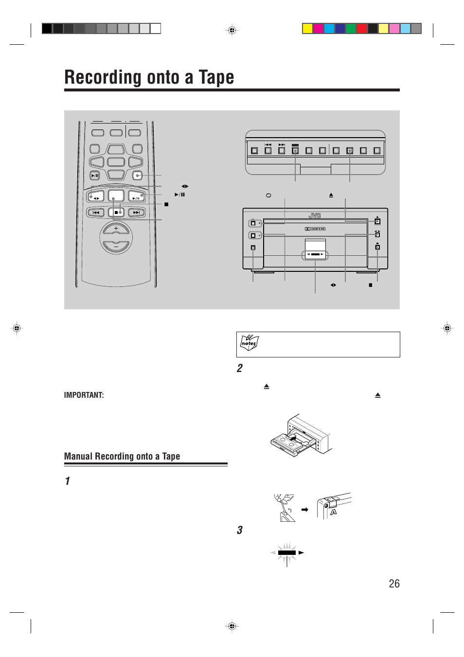 Recording onto a tape, Manual recording onto a tape, Important | JVC XT-UXG66R User Manual | Page 29 / 40