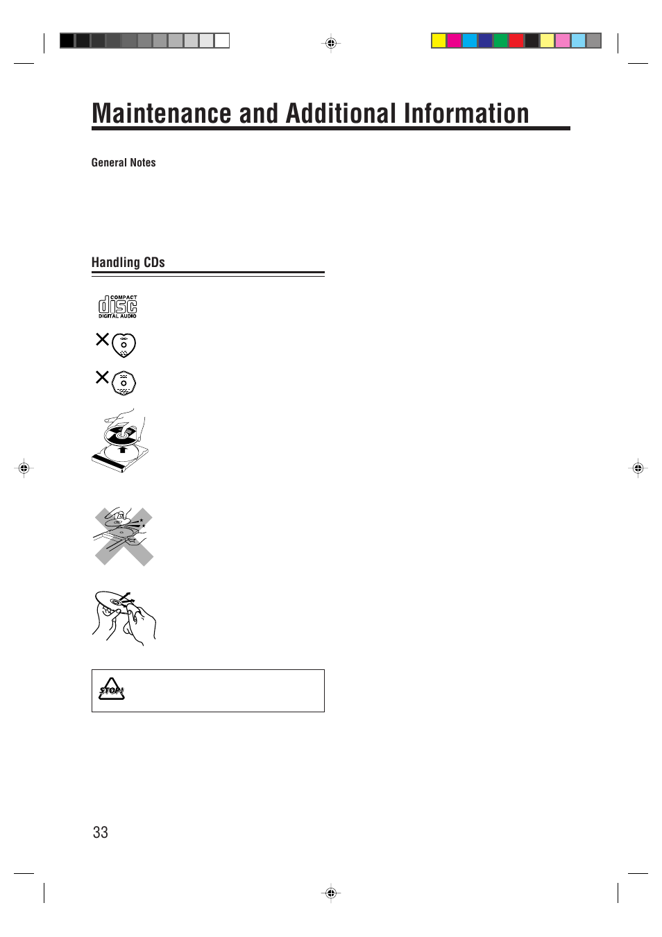 Maintenance and additional information, Handling cds | JVC XT-UXG66R User Manual | Page 36 / 40