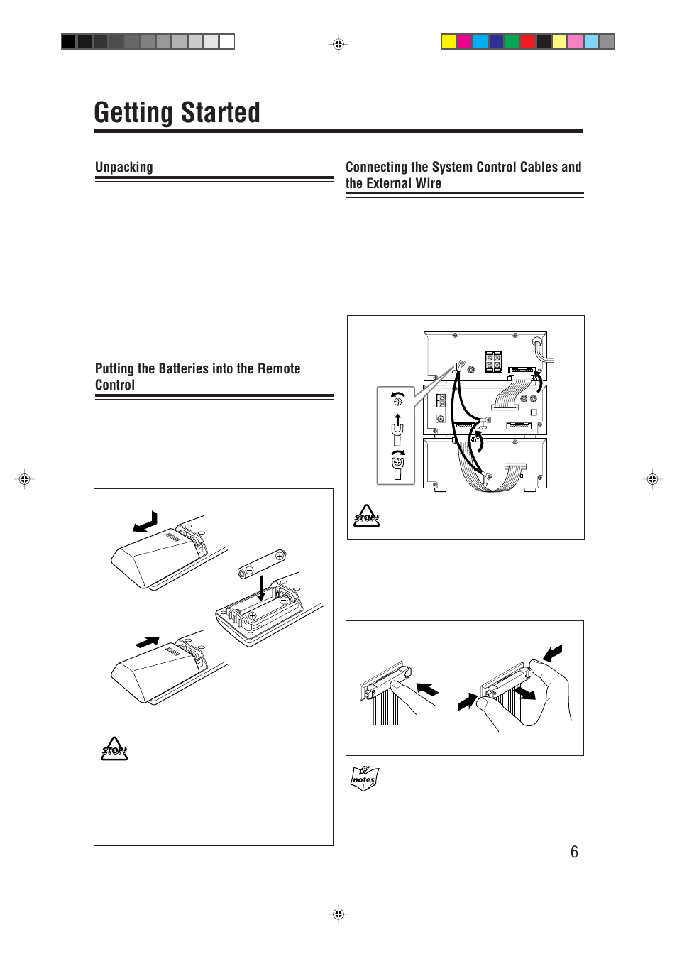 Getting started, Unpacking, Putting the batteries into the remote control | JVC XT-UXG66R User Manual | Page 9 / 40