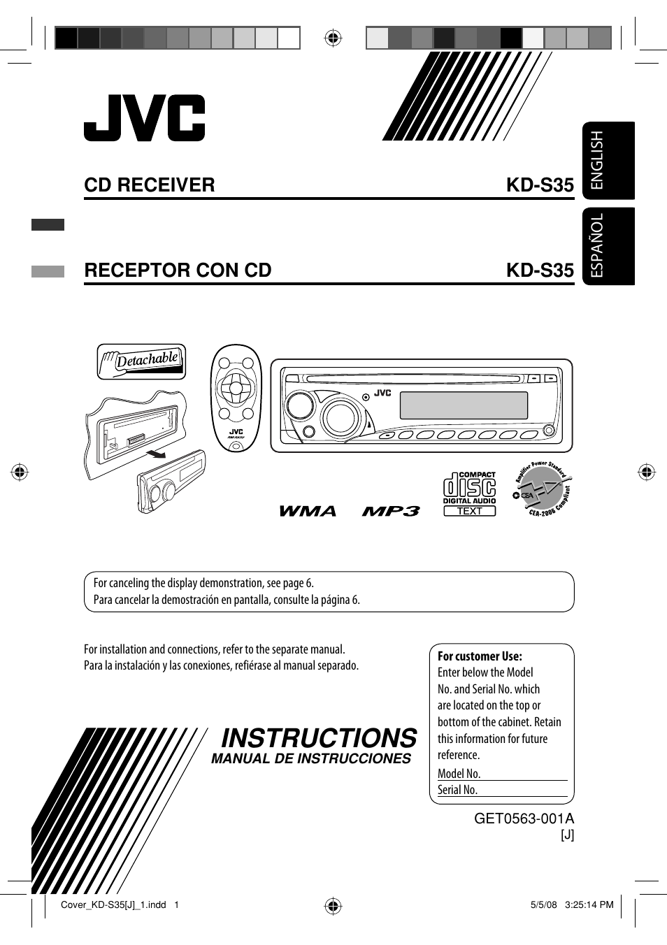 Kd-s35j, Instructions, Cd receiver kd-s35 receptor con cd kd-s35 | JVC GET0483-001A User Manual | Page 113 / 138