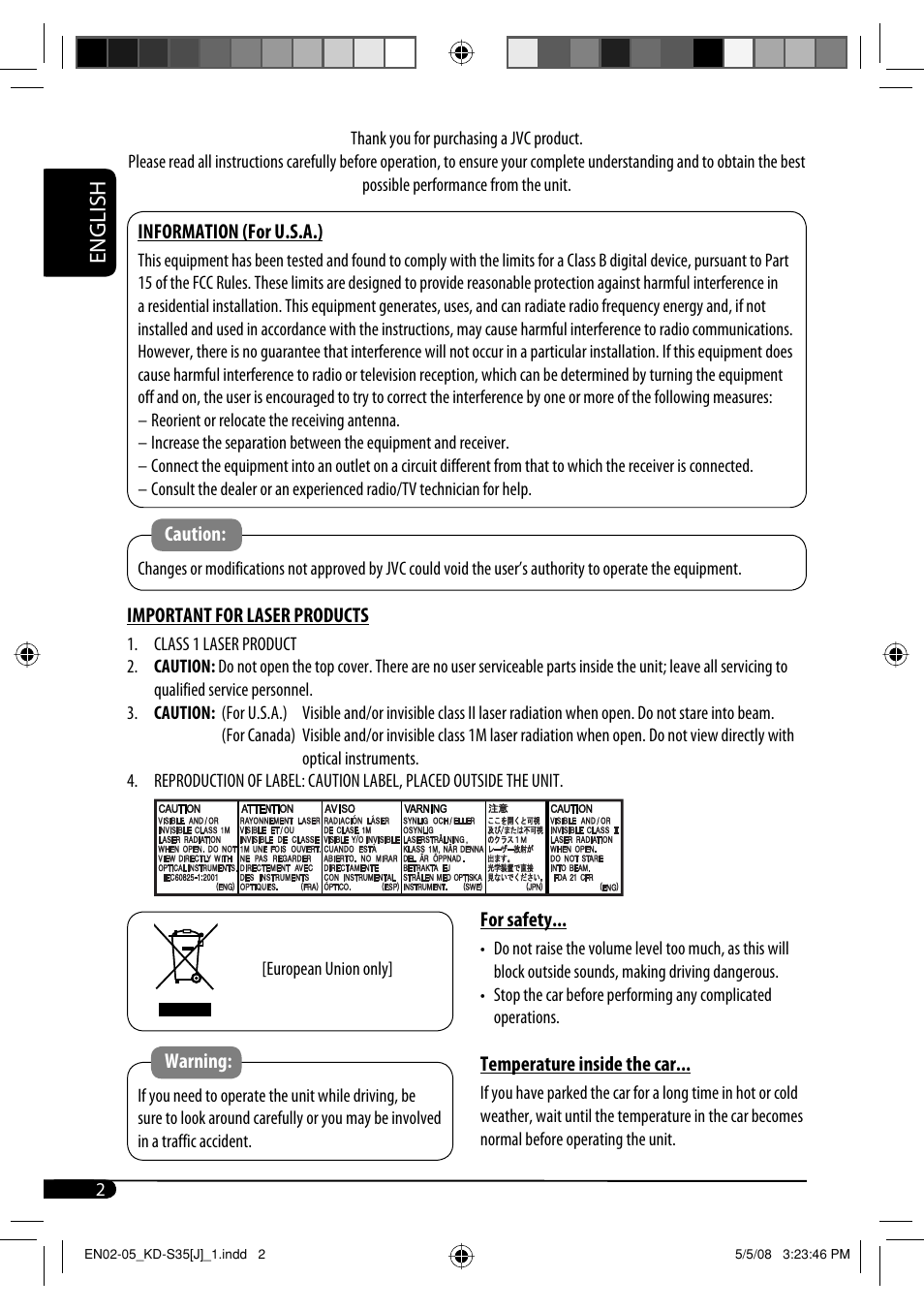 Important for laser products, English | JVC GET0483-001A User Manual | Page 114 / 138
