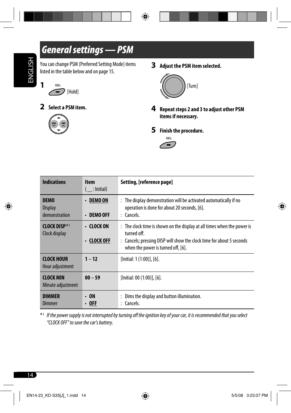 General settings, General settings — psm, English | JVC GET0483-001A User Manual | Page 126 / 138