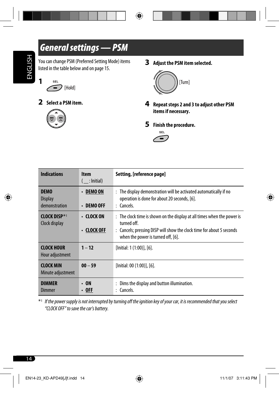 General settings — psm, English | JVC GET0483-001A User Manual | Page 14 / 138