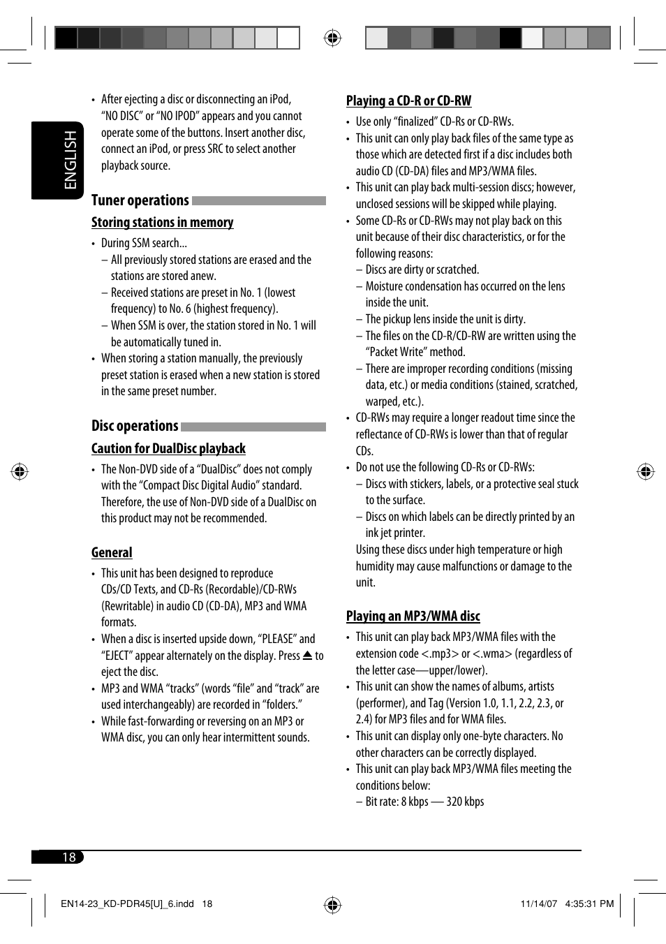 English, Tuner operations, Disc operations | JVC GET0483-001A User Manual | Page 46 / 138