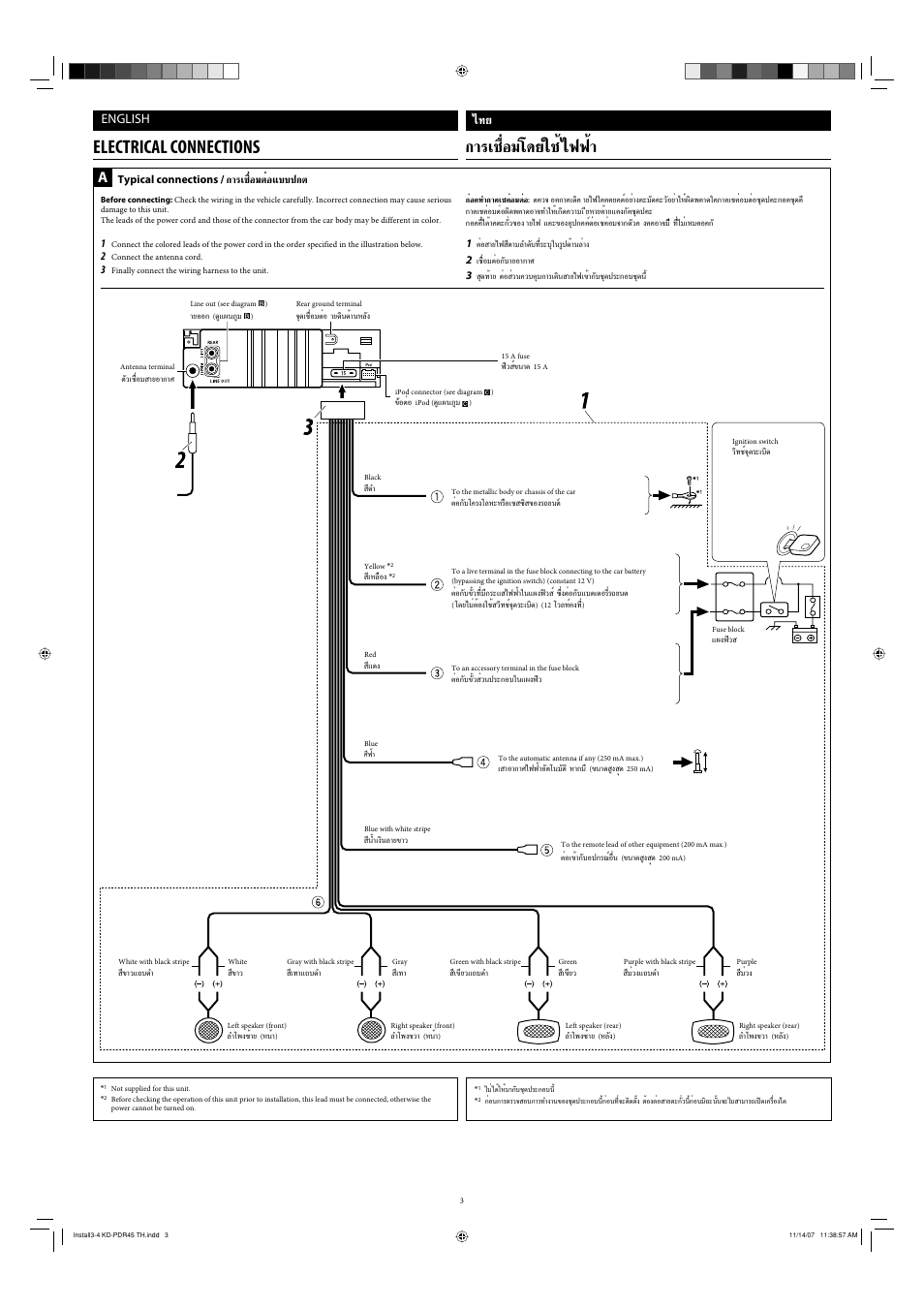 Electrical connections, Лх¡‚¥¬„™и ‰шши, Ëõ¡µëõ·∫∫ª°µ | English, Typical connections | JVC GET0483-001A User Manual | Page 55 / 138