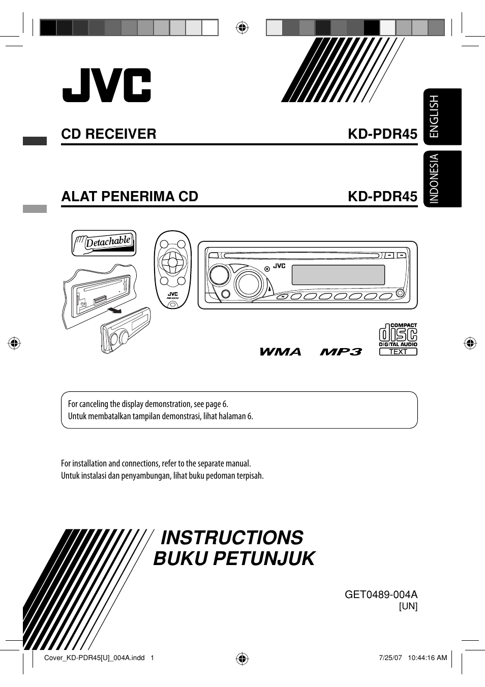 Kd-pdr45 un, Instructions, Instructions buku petunjuk | Cd receiver kd-pdr45 alat penerima cd kd-pdr45 | JVC GET0483-001A User Manual | Page 57 / 138