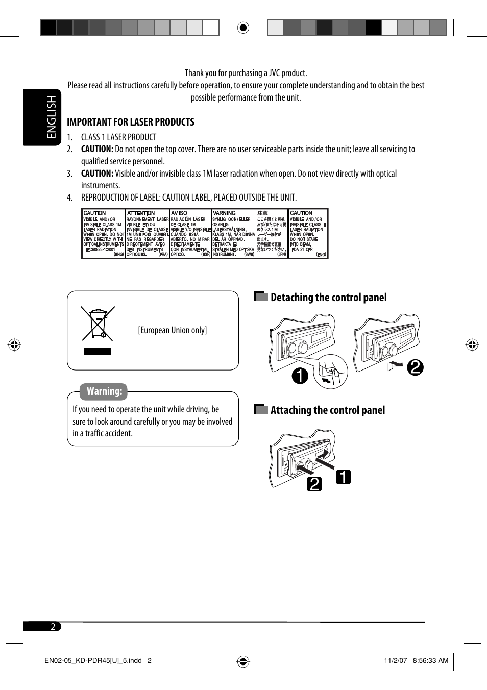 Important for laser products, English | JVC GET0483-001A User Manual | Page 86 / 138