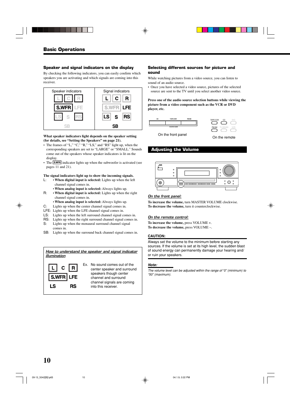 Basic operations, Adjusting the volume | JVC RX-5042S  EN User Manual | Page 14 / 40