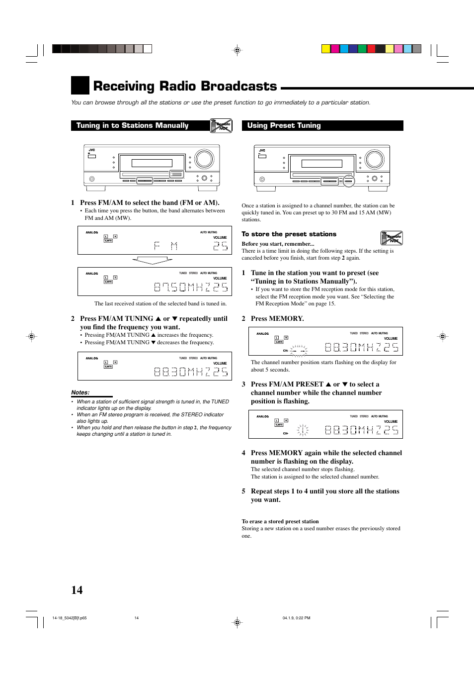 Receiving radio broadcasts, Using preset tuning | JVC RX-5042S  EN User Manual | Page 18 / 40