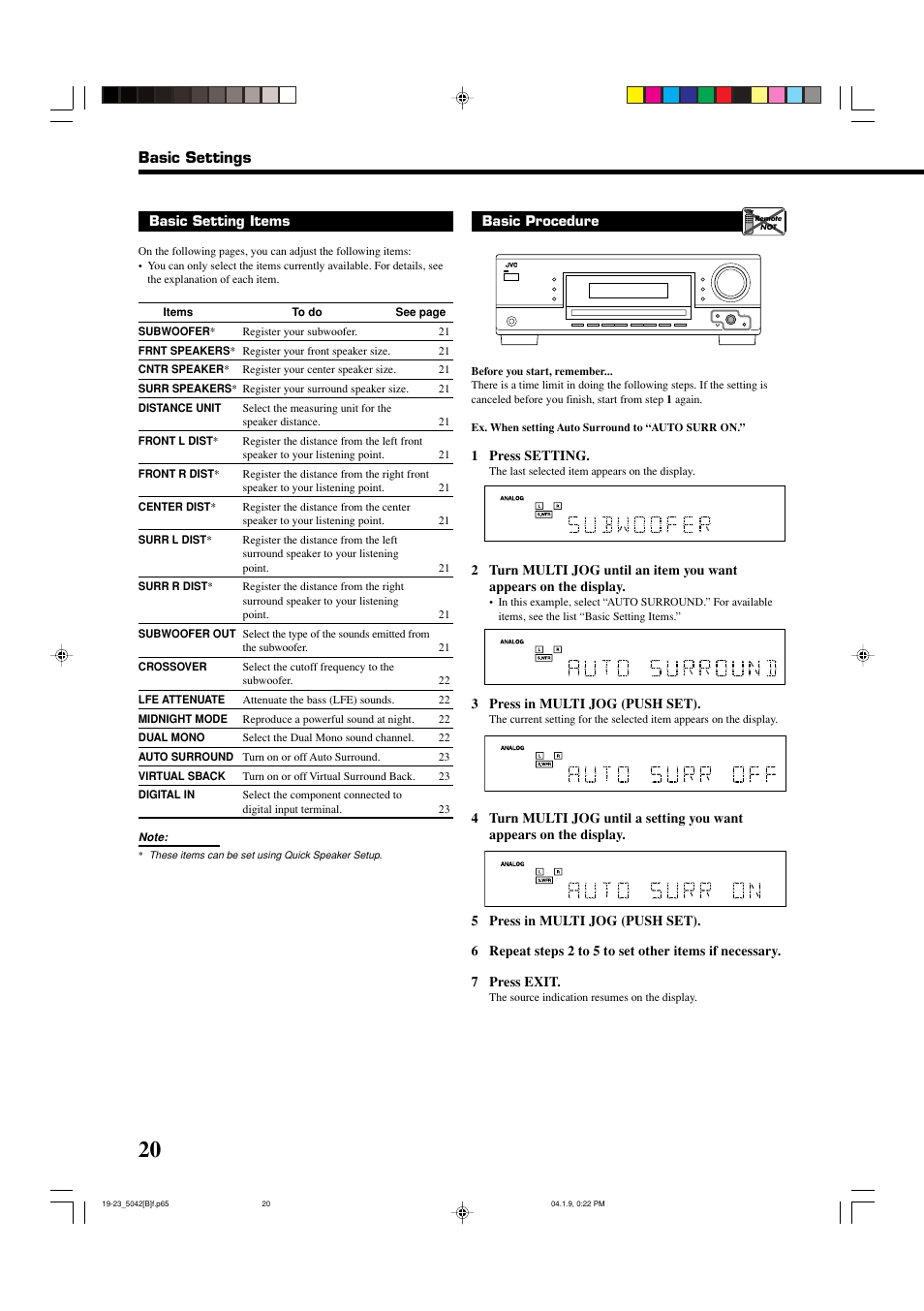 Basic settings | JVC RX-5042S  EN User Manual | Page 24 / 40