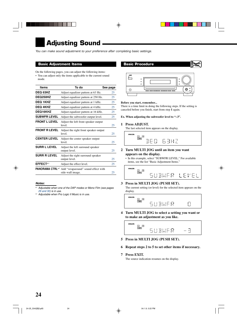 Adjusting sound | JVC RX-5042S  EN User Manual | Page 28 / 40