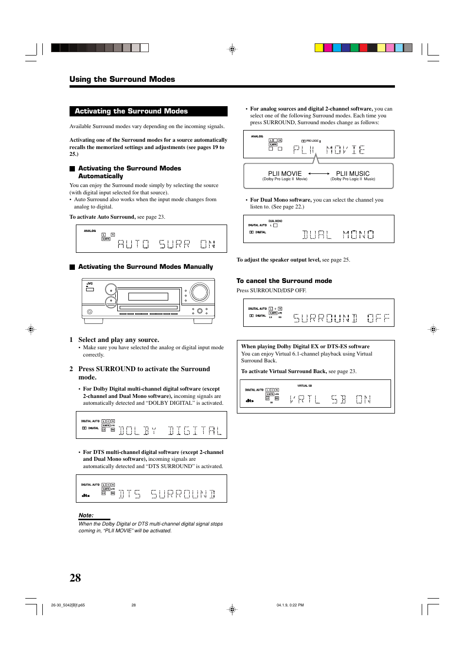 Using the surround modes | JVC RX-5042S  EN User Manual | Page 32 / 40