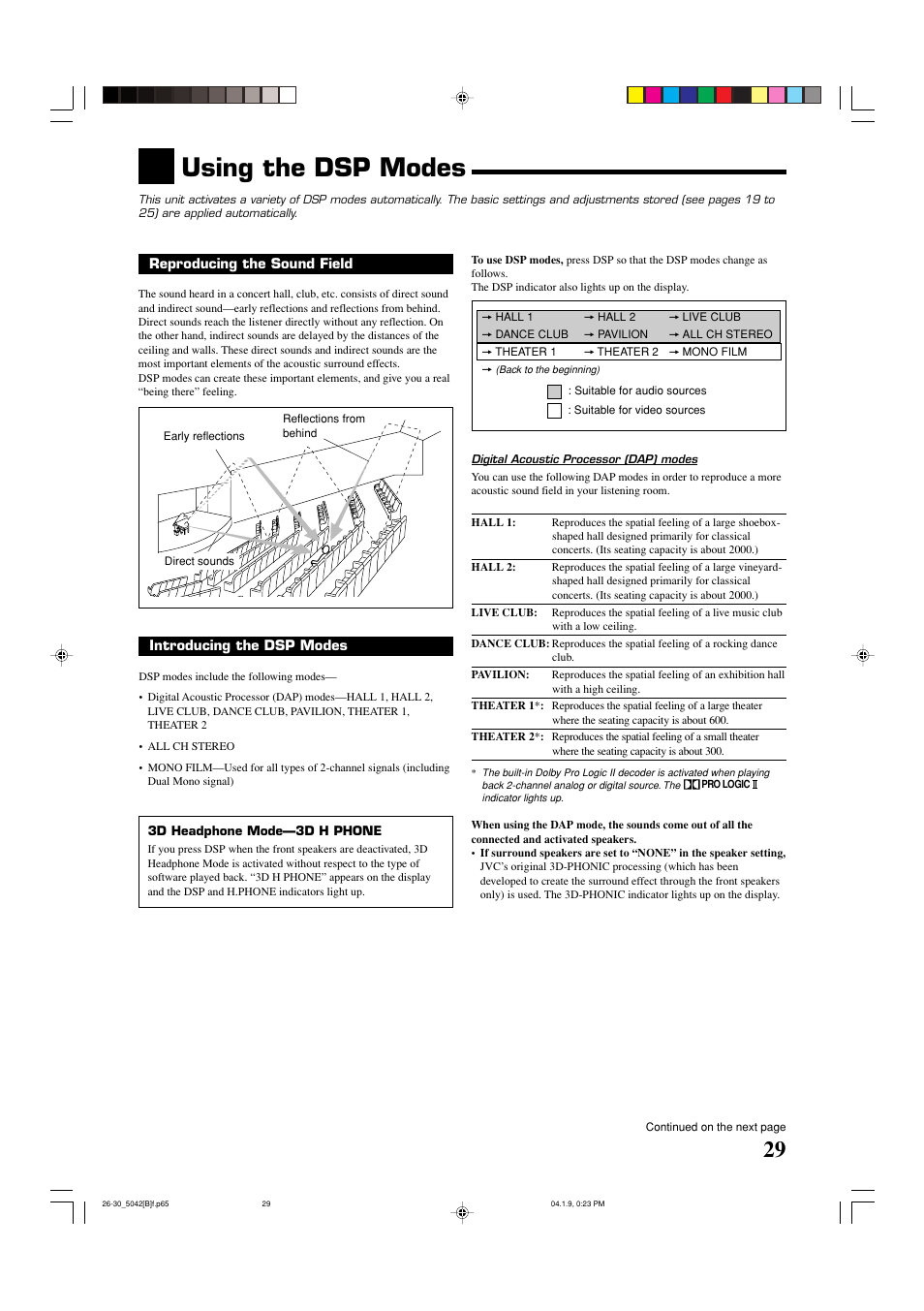 Using the dsp modes | JVC RX-5042S  EN User Manual | Page 33 / 40