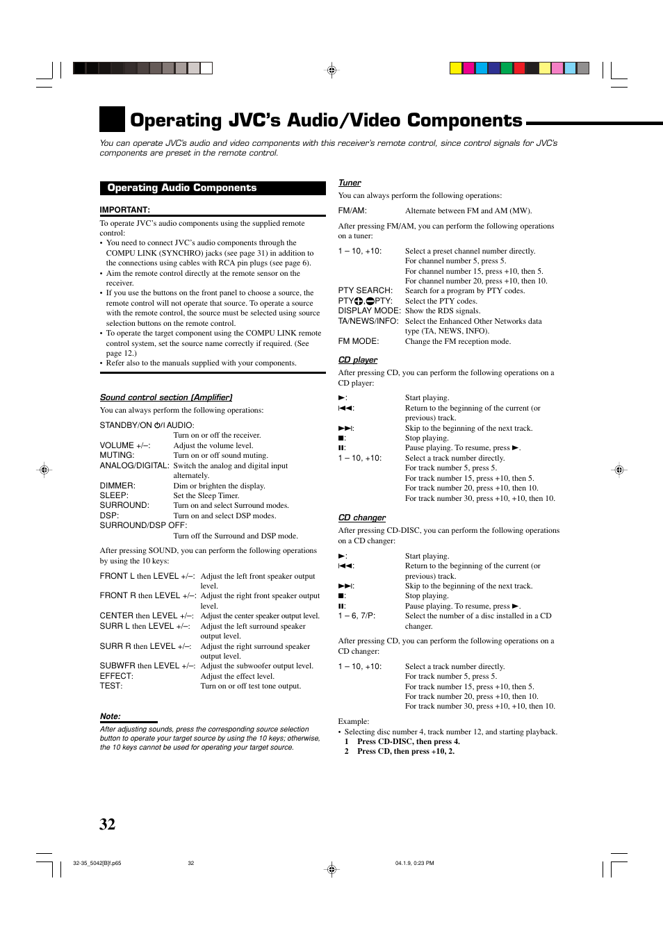 Operating jvc’s audio/video components | JVC RX-5042S  EN User Manual | Page 36 / 40