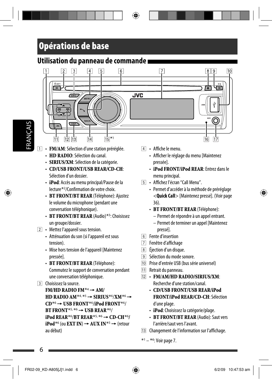 Opérations de base, Utilisation du panneau de commande, 6français | JVC CD Receiver KD-R800 User Manual | Page 106 / 151