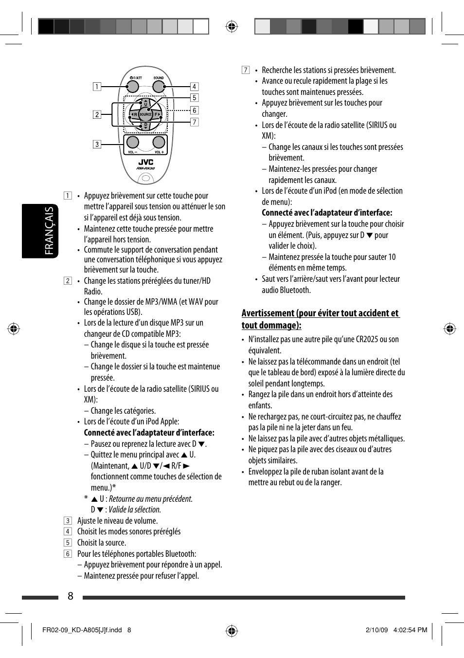 8français | JVC CD Receiver KD-R800 User Manual | Page 108 / 151