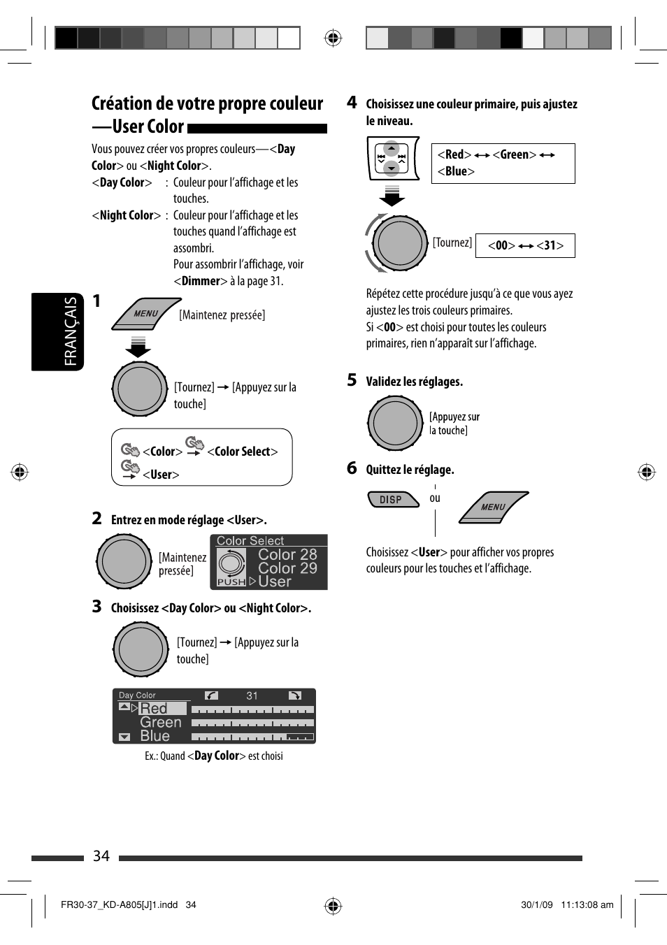 Création de votre propre couleur —user color | JVC CD Receiver KD-R800 User Manual | Page 134 / 151
