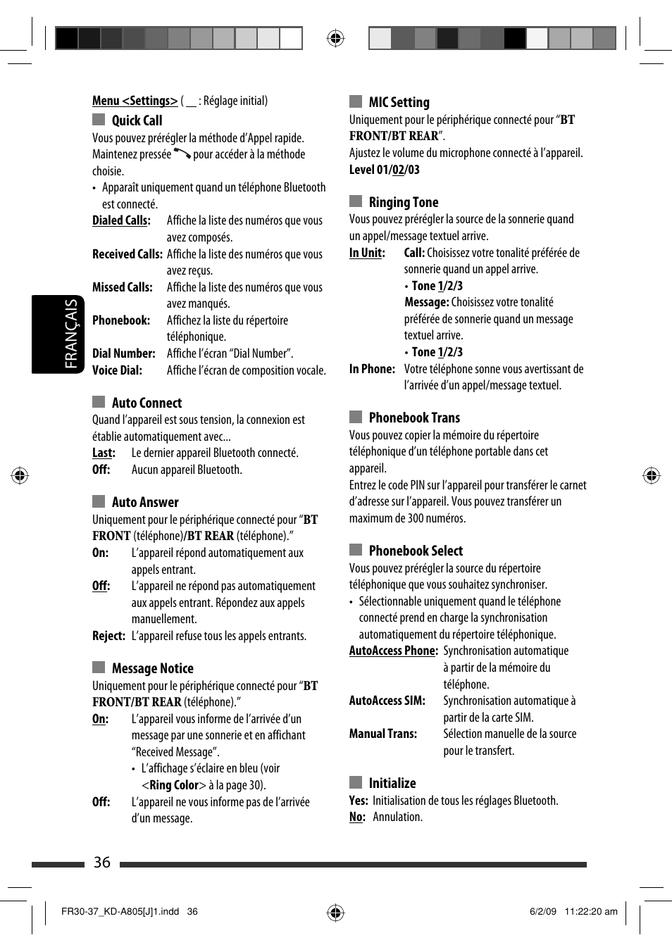36 français | JVC CD Receiver KD-R800 User Manual | Page 136 / 151