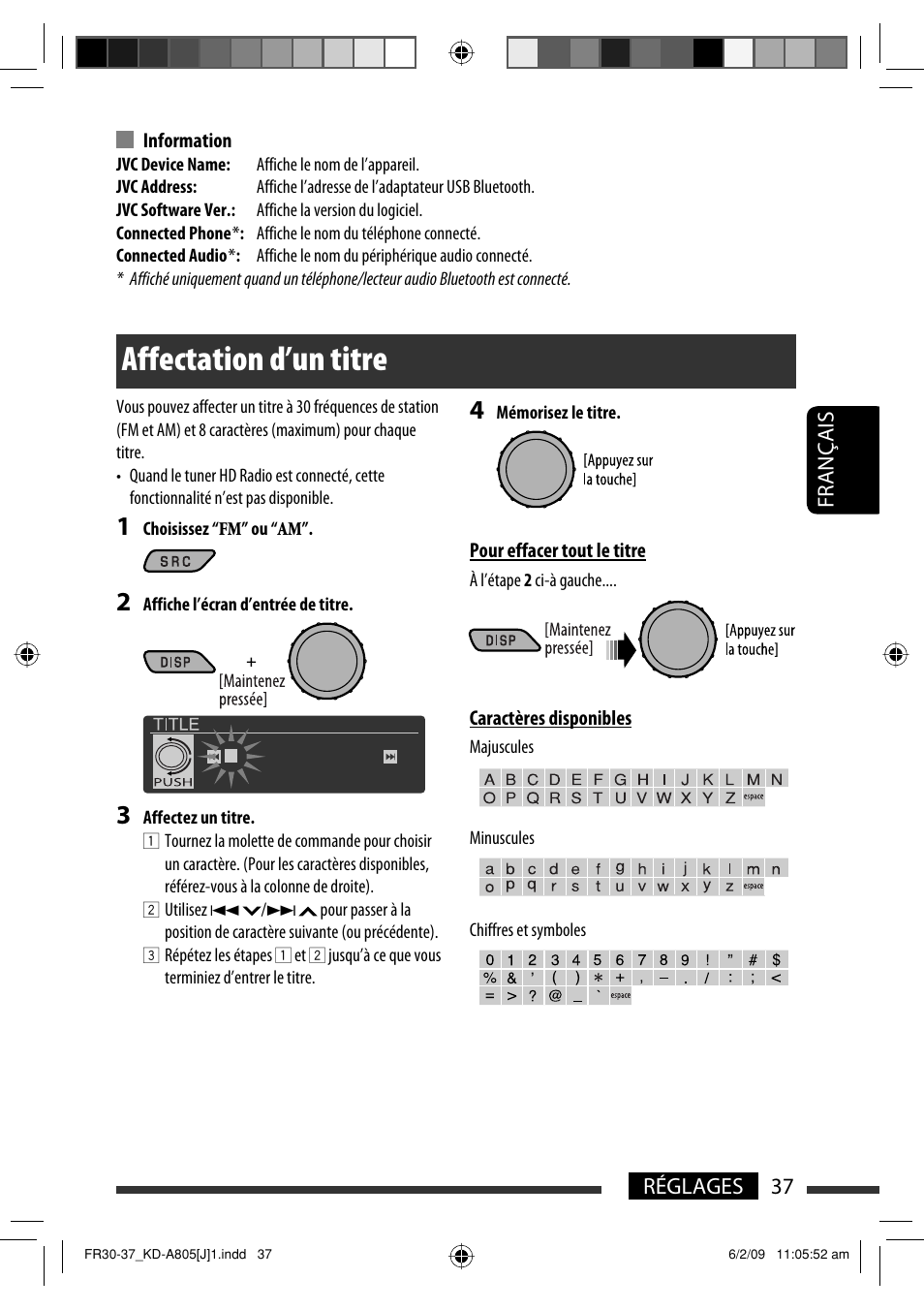 Affectation d’un titre, 37 réglages français | JVC CD Receiver KD-R800 User Manual | Page 137 / 151