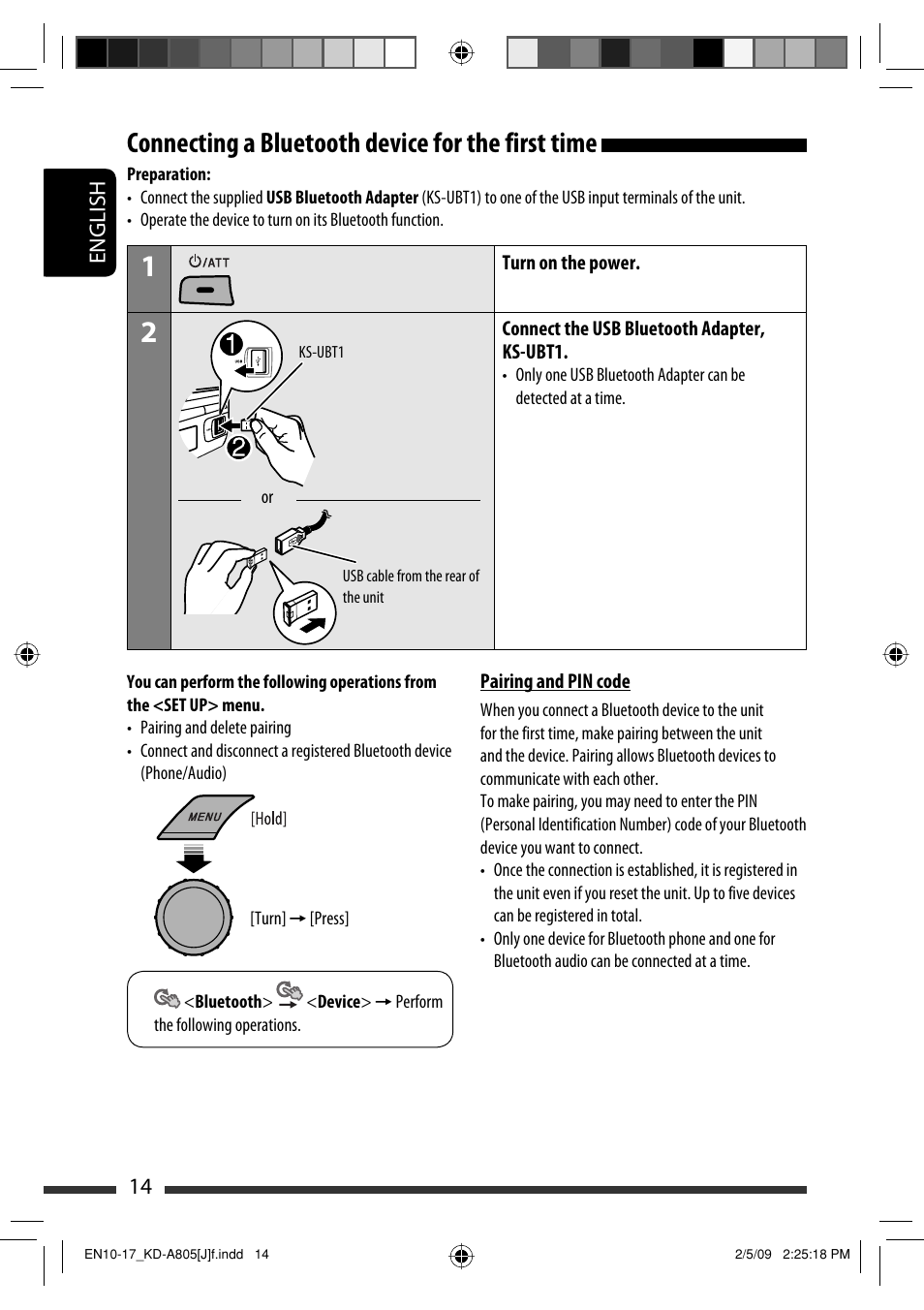 Connecting a bluetooth device for the first time, English 14 | JVC CD Receiver KD-R800 User Manual | Page 14 / 151