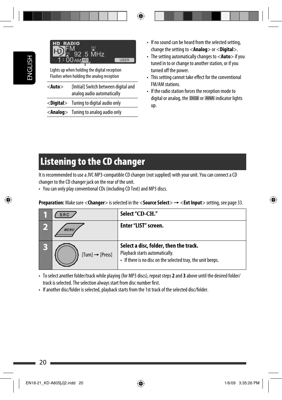 Listening to the cd changer | JVC CD Receiver KD-R800 User Manual | Page 20 / 151