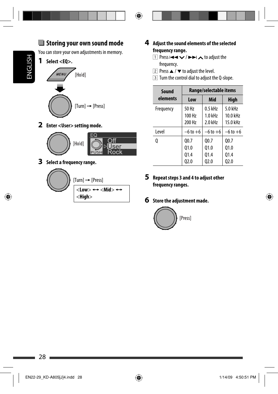 Storing your own sound mode, English 28 | JVC CD Receiver KD-R800 User Manual | Page 28 / 151