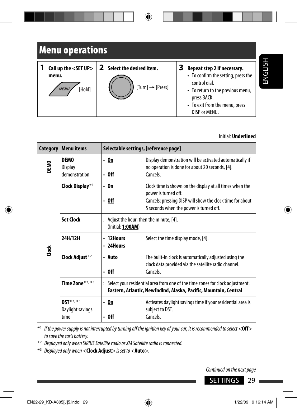 Menu operations, English 29 settings | JVC CD Receiver KD-R800 User Manual | Page 29 / 151