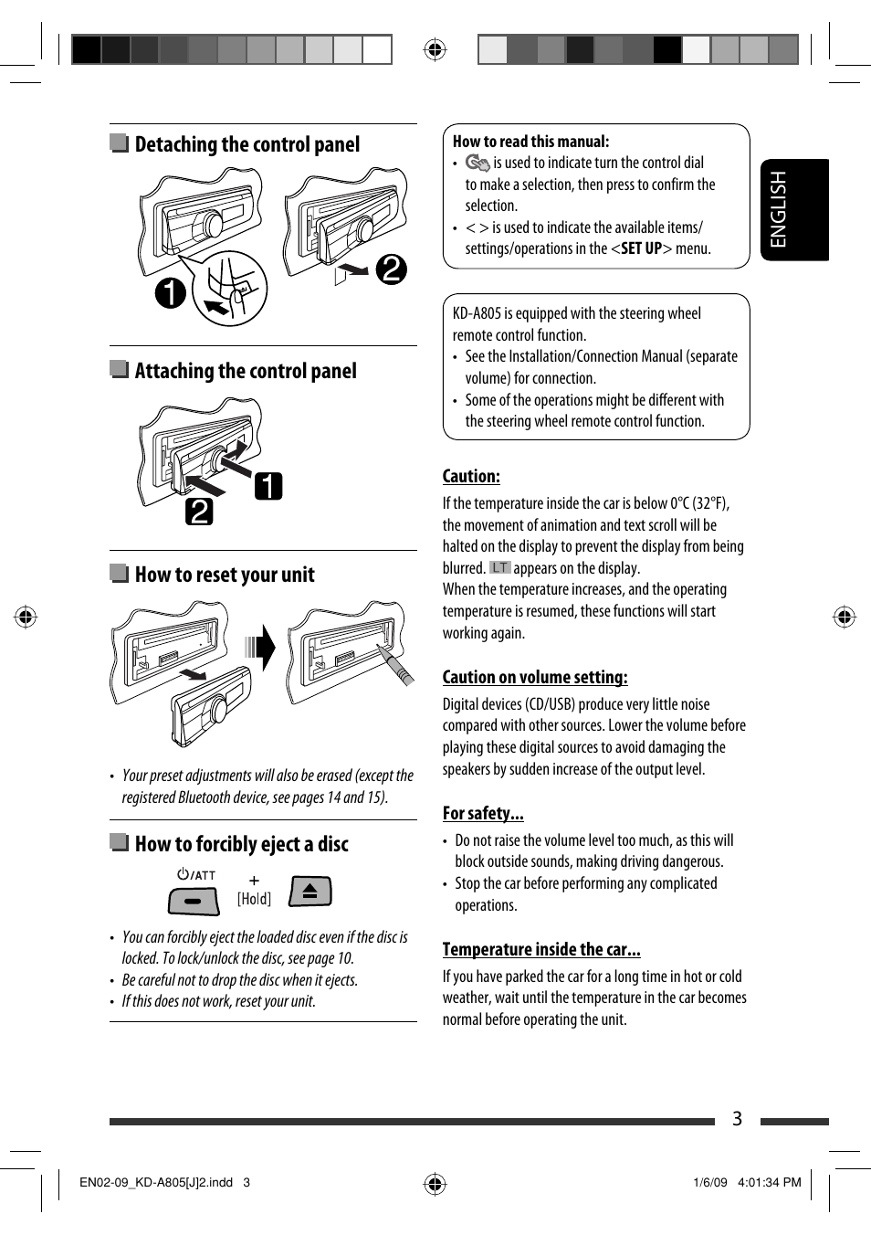 How to forcibly eject a disc, English 3 | JVC CD Receiver KD-R800 User Manual | Page 3 / 151