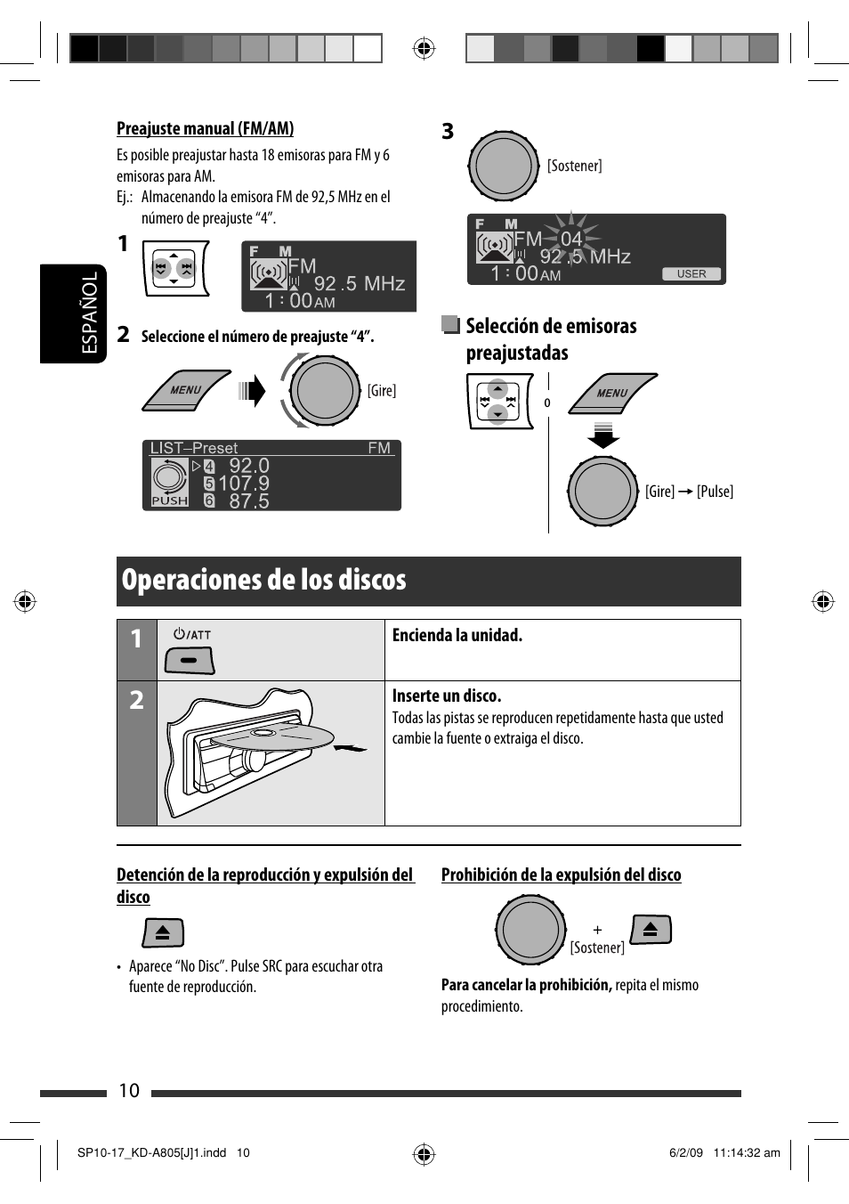 Operaciones de los discos, Selección de emisoras preajustadas | JVC CD Receiver KD-R800 User Manual | Page 60 / 151