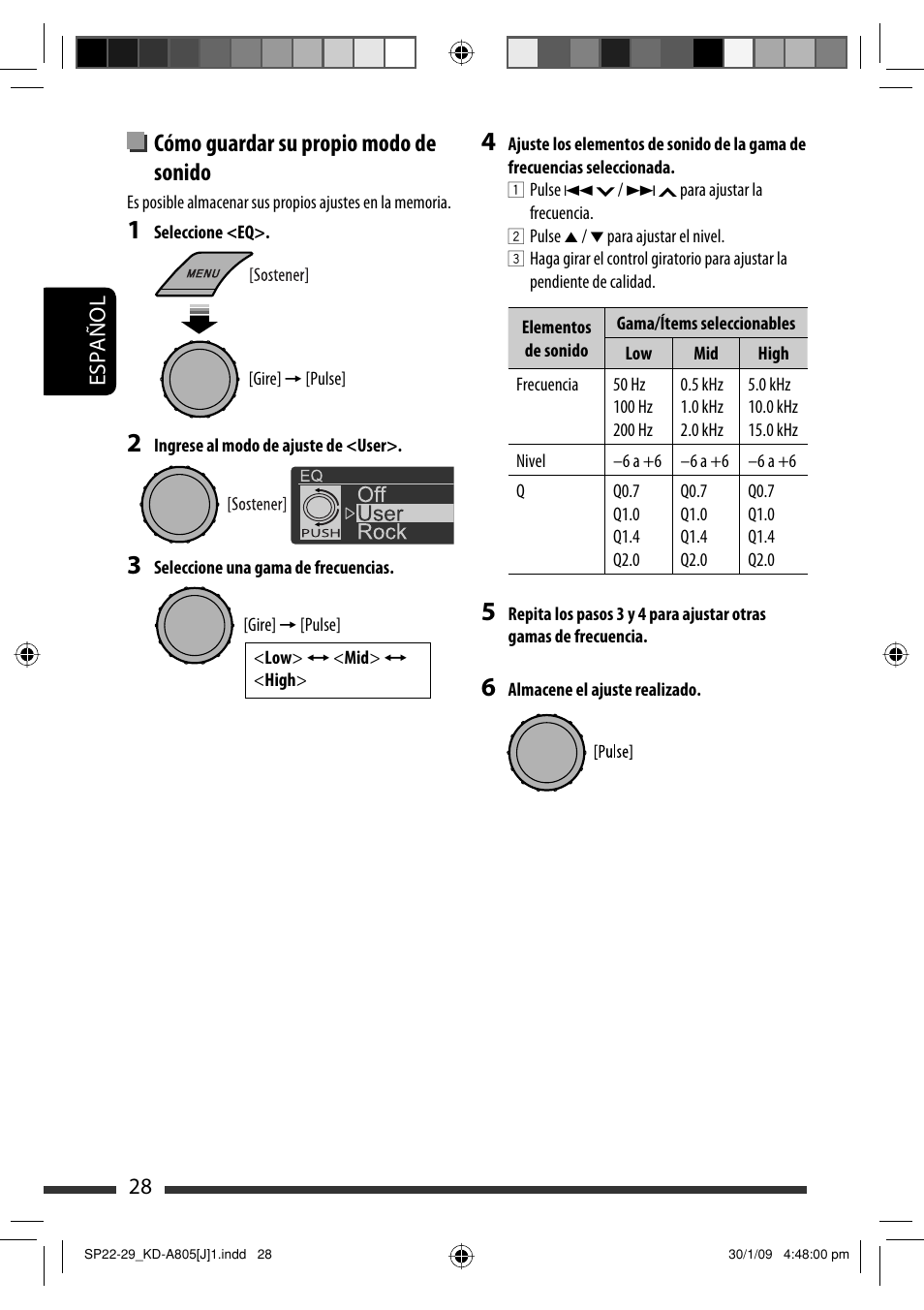 Cómo guardar su propio modo de sonido, 28 español | JVC CD Receiver KD-R800 User Manual | Page 78 / 151