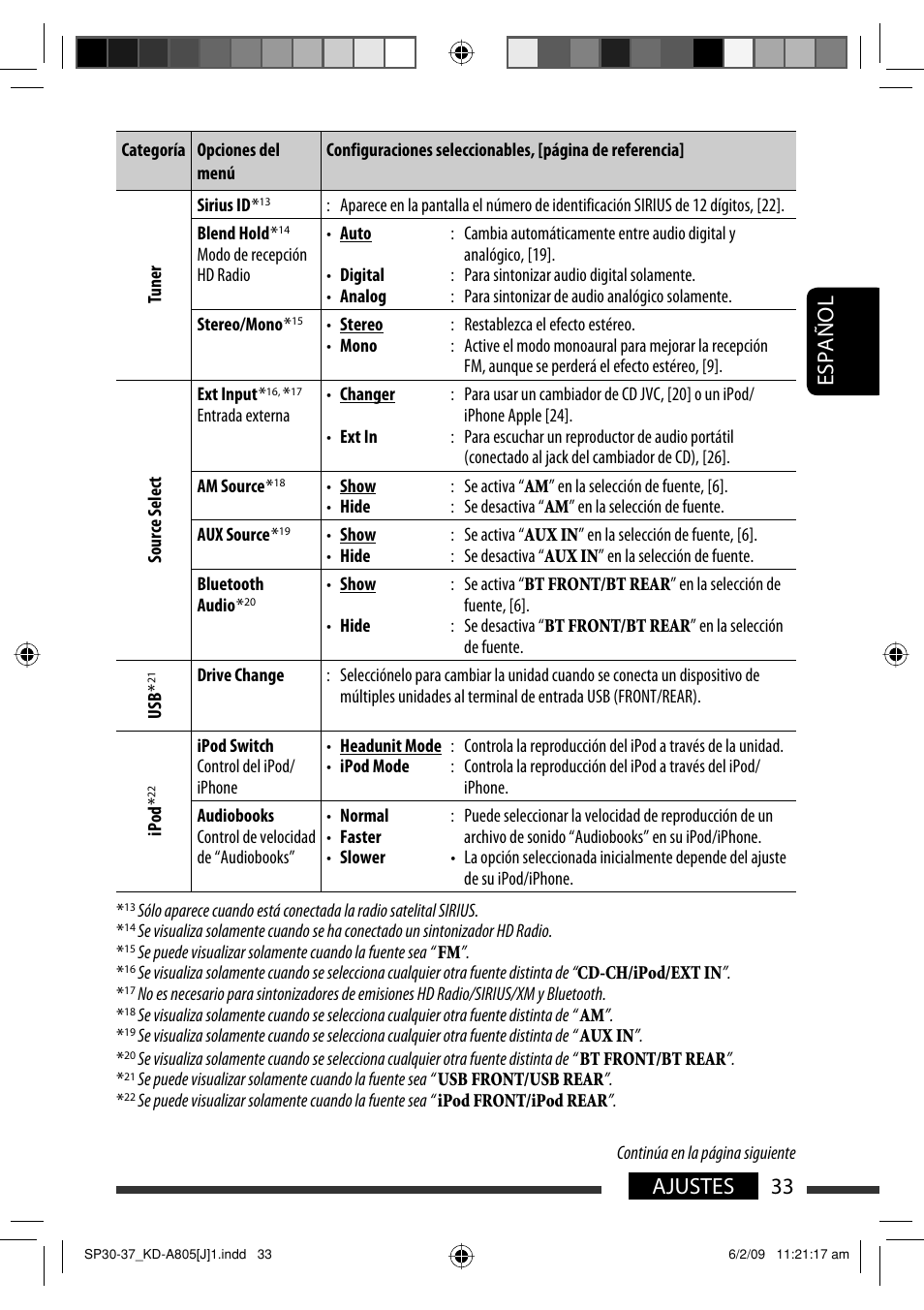 Español 33 ajustes | JVC CD Receiver KD-R800 User Manual | Page 83 / 151