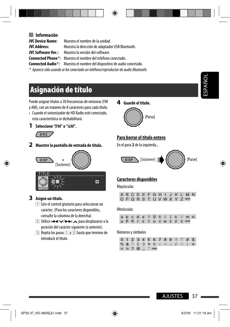 Asignación de título, Español 37 ajustes | JVC CD Receiver KD-R800 User Manual | Page 87 / 151