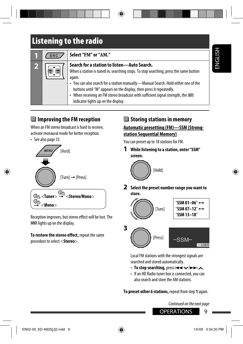 Listening to the radio, Improving the fm reception | JVC CD Receiver KD-R800 User Manual | Page 9 / 151