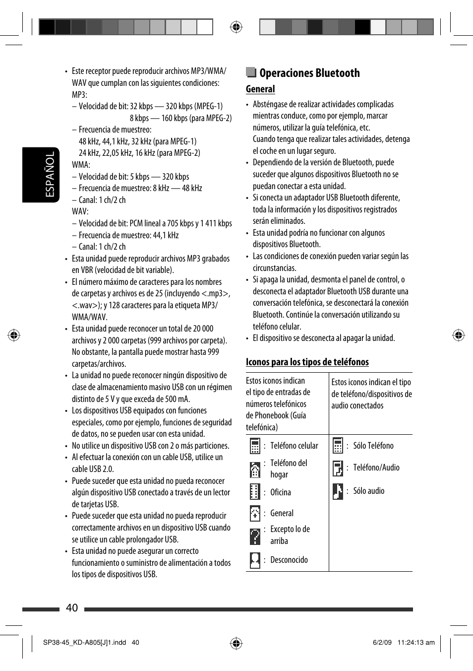 Operaciones bluetooth, 40 español | JVC CD Receiver KD-R800 User Manual | Page 90 / 151