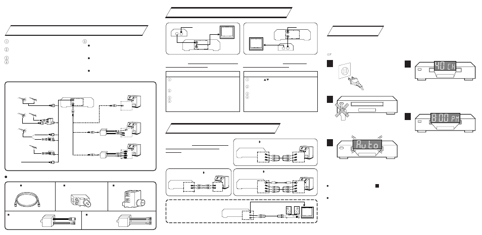 Situate and connect your new vcr, Set your vcr's clock and tuner, Plug & play | Connectors which are or may be required, Rf connection | JVC HR-S3800U User Manual | Page 2 / 2