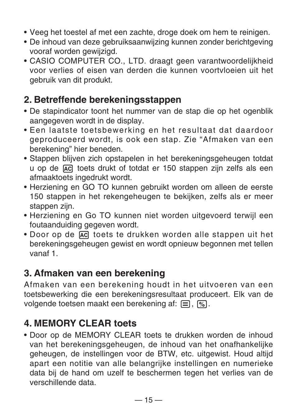 Betreffende berekeningsstappen, Afmaken van een berekening | Casio MJ-100TG User Manual | Page 17 / 67