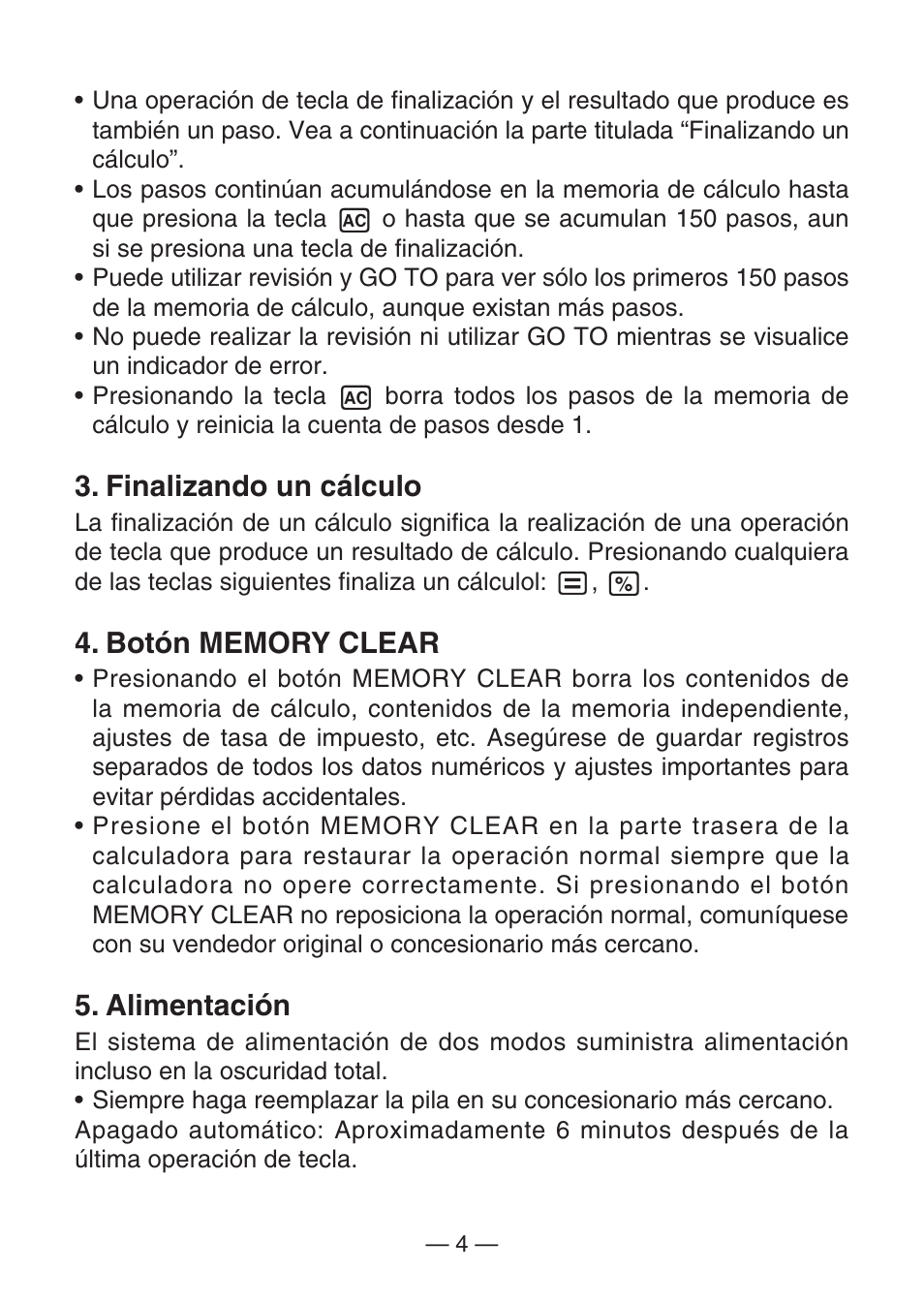 Finalizando un cálculo, Alimentación | Casio MJ-100TG User Manual | Page 6 / 67