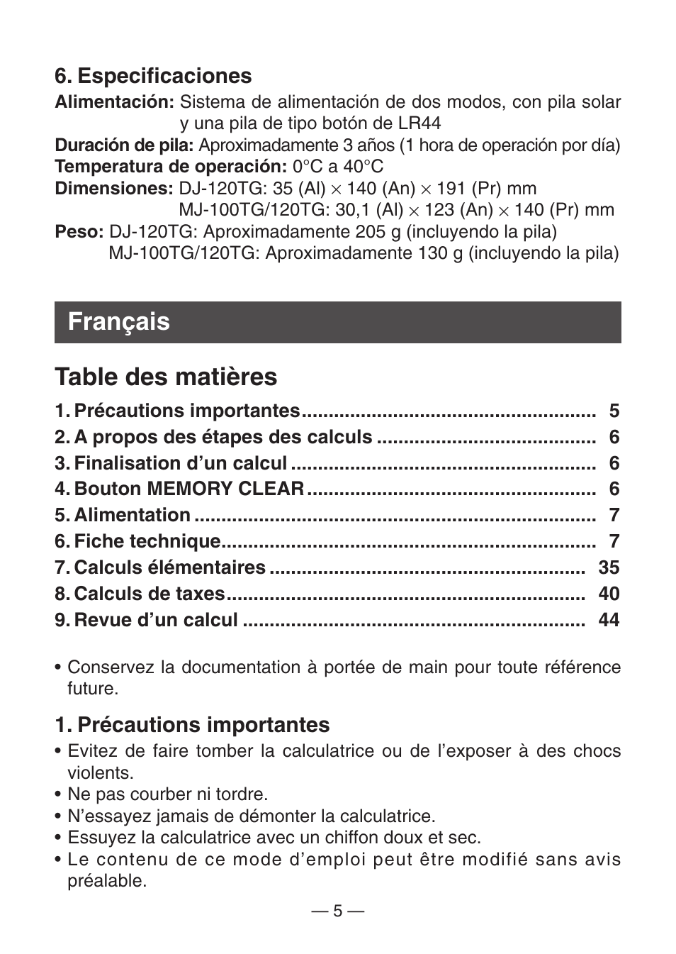 Casio MJ-100TG User Manual | Page 7 / 67