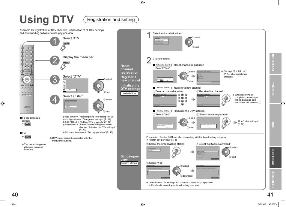 Using dtv, Registration and setting | JVC DynaPix LT-37DR7SJ User Manual | Page 22 / 26