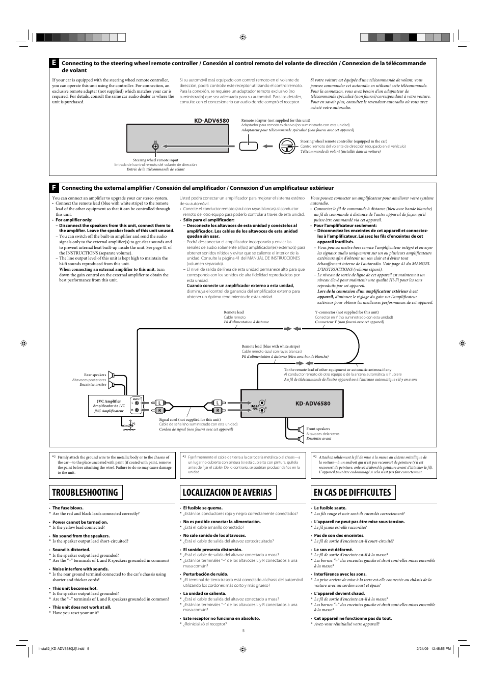 Troubleshooting, Localizacion de averias, En cas de difficultes | JVC GET0592-002A User Manual | Page 5 / 6