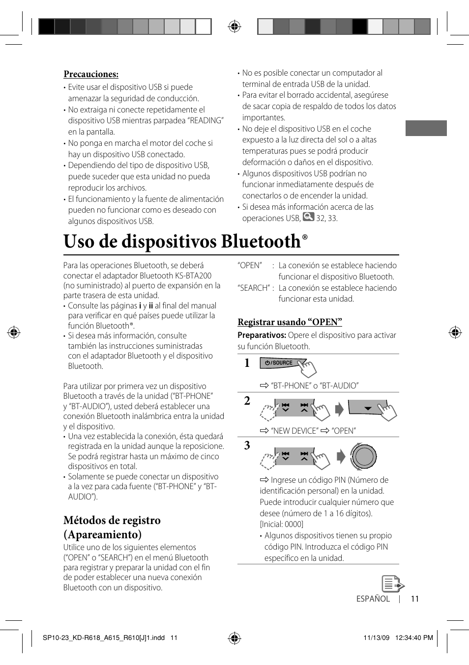 Uso de dispositivos bluetooth, Métodos de registro (apareamiento) | JVC KD-A615 User Manual | Page 53 / 131