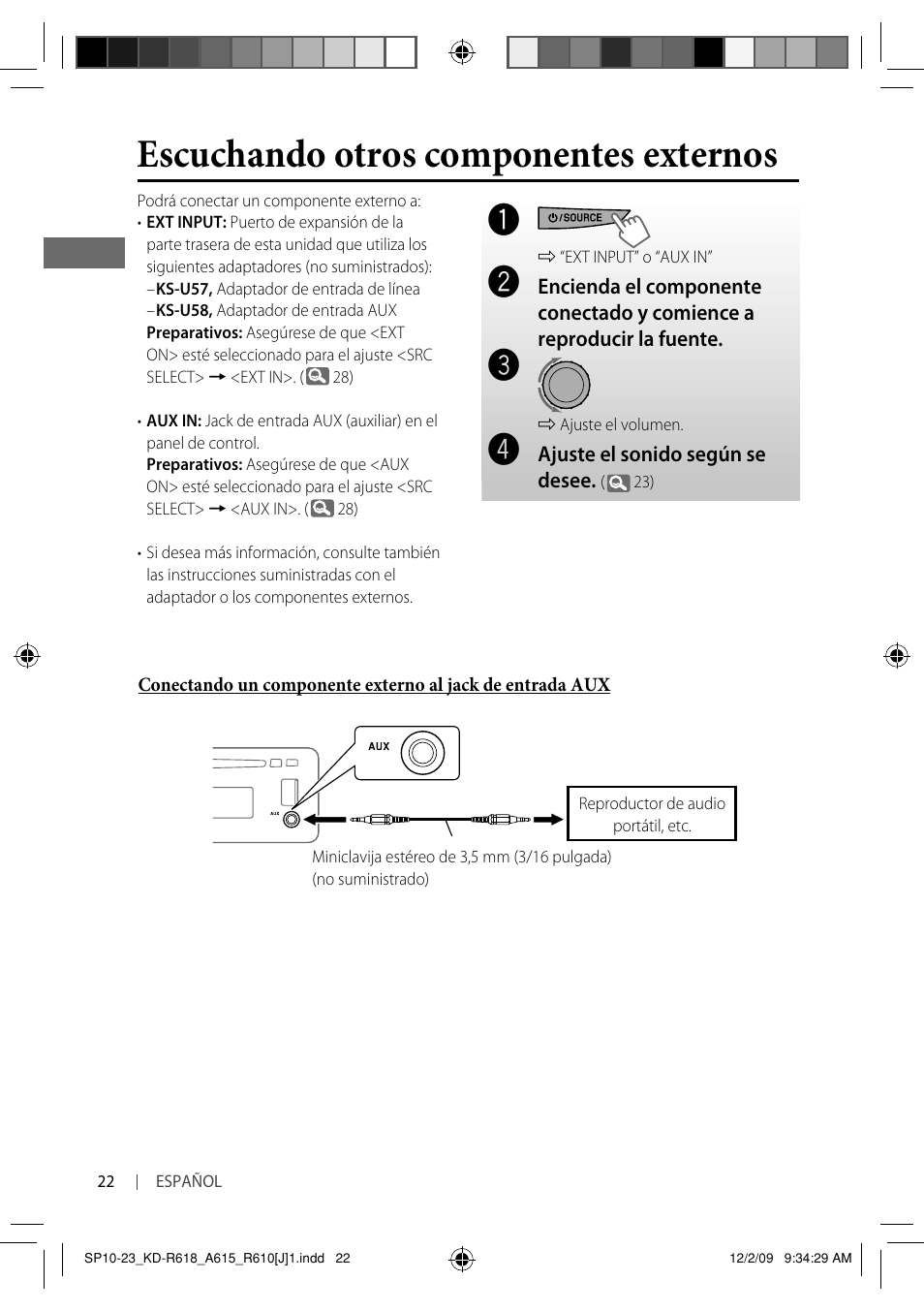 Escuchando otros componentes externos | JVC KD-A615 User Manual | Page 64 / 131