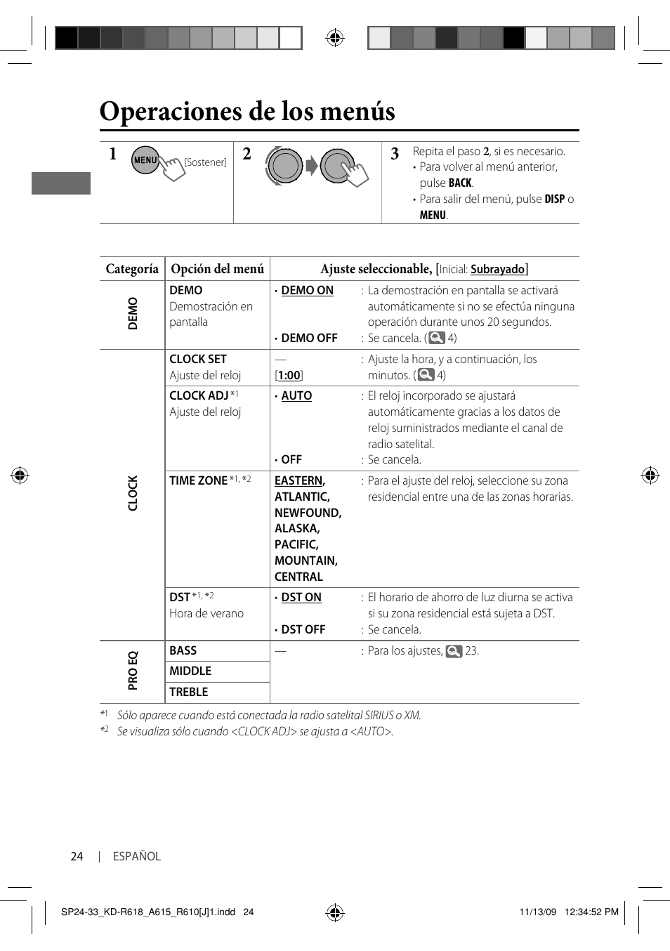 Operaciones de los menús | JVC KD-A615 User Manual | Page 66 / 131